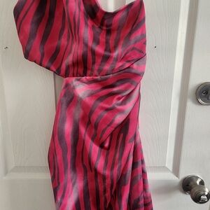 Vibrant Pink and Black Striped Mini Dress